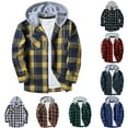 thumbnail image 3 of Men Plaid Long Sleeve Hooded Shirts Button Work Drawstring Casual Tops Cardigan, 3 of 9