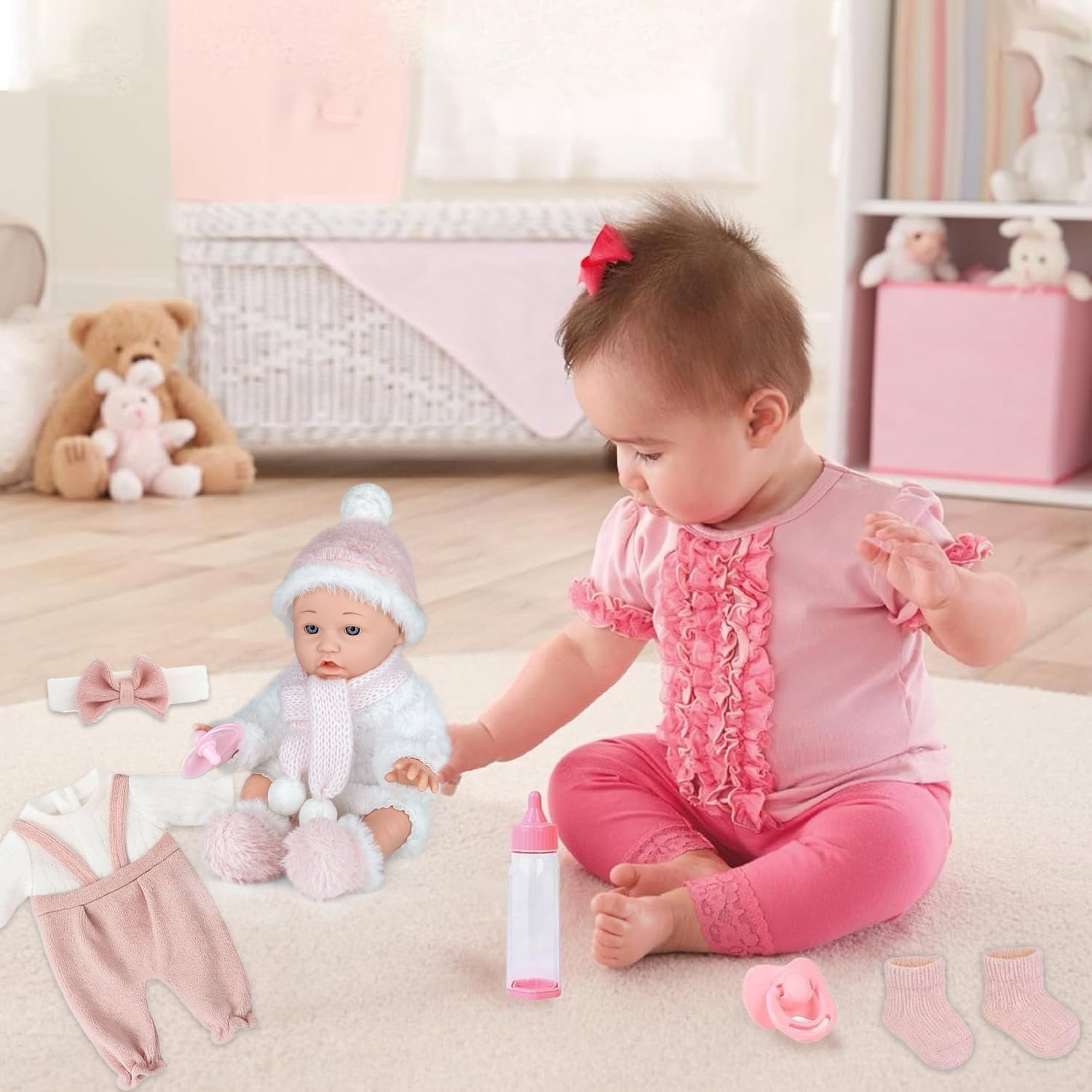 Caunedy Baby Doll Set, 12inch Realistic Soft Baby Doll with Pacifier & Nursing Bottle & Washable Quilt, Doll Toys for Kids 3-5 4-6 5-7 Gifts