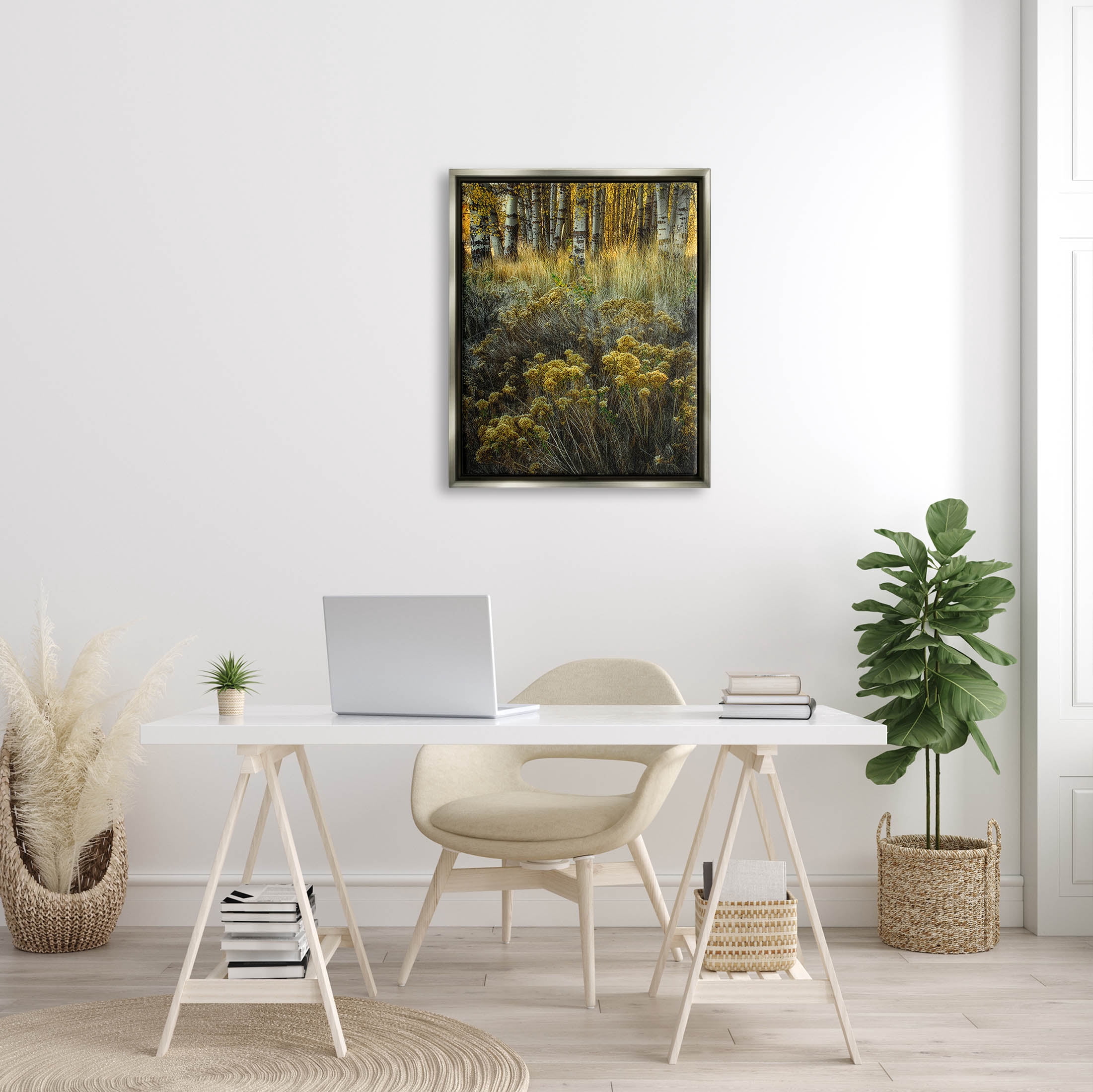 Stupell Industries Woodland Wildlife Plants Yellow Blossoms Photograph Luster Gray Floating Framed Canvas Print Wall Art, Design by David Lorenz