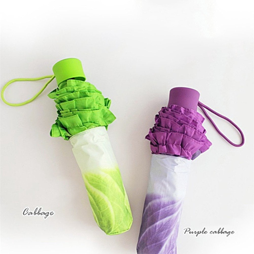 Hzzsbu Funny Vegetable Umbrella Portable Cabbage Pattern Umbrella Folding Lettuce Pattern Umbrellas Windproof Anti UV Umbrella for Travel