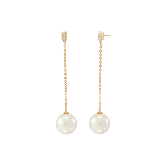 Welry 14kt Yellow Gold 12-13mm Ming Pearl Drop Earrings with Diamonds