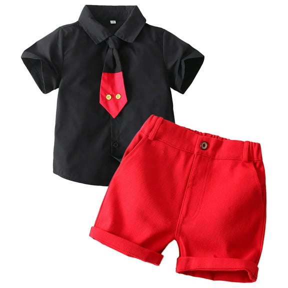 IBTOM CASTLE Toddler Baby Boys Gentleman Birthday Outfits Necktie Shirt Suspender Short Pants Clothes Set for Cake Smash 2-3 Years Black