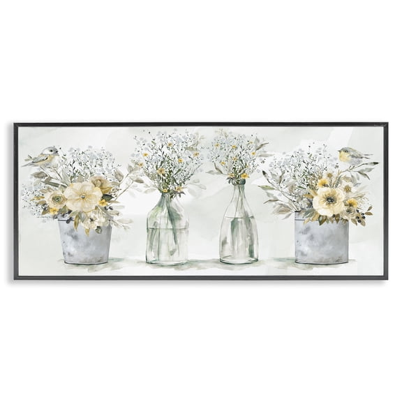 Stupell Industries Farmhouse Floral Bouquets Song Birds Rustic Vases, 24 x 10, Design by Carol Robinson