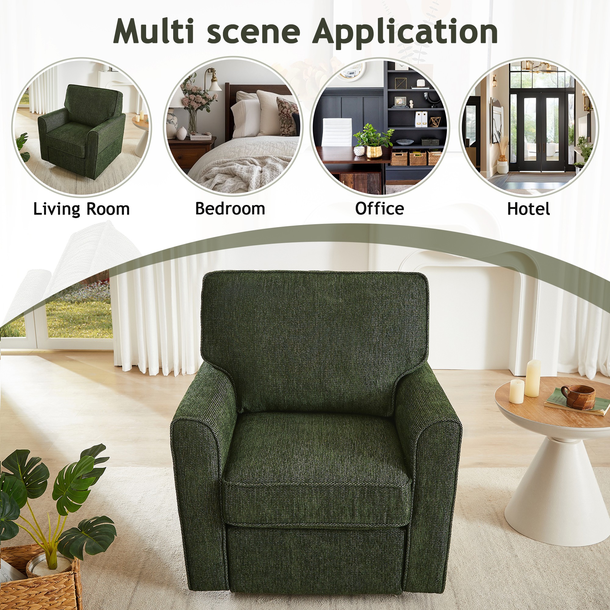Swivel Accent Chair Swivel Sofa Chair with Side Pockets,Barrel Armchair for Living Room, Bedroom, Office,Green