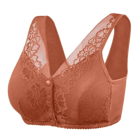 Wycnly Bras for Women Womens Full Figure Bras Womens Plus Size Bras Comfort Lightweight Lace Wire Free Seamless Bralettes Ladies Elder Open Closure Full Coverage Underwear Bra Flash Deals
