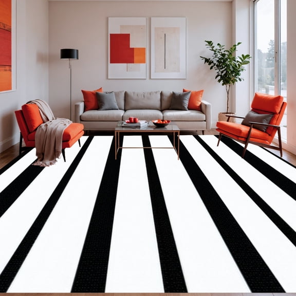 ODIKA 4'x6' Machine Washable Non-Slip Area Rug, Stylish Zebra Stripes in Bold Black and Design High Traffic Rug, Black, 281864