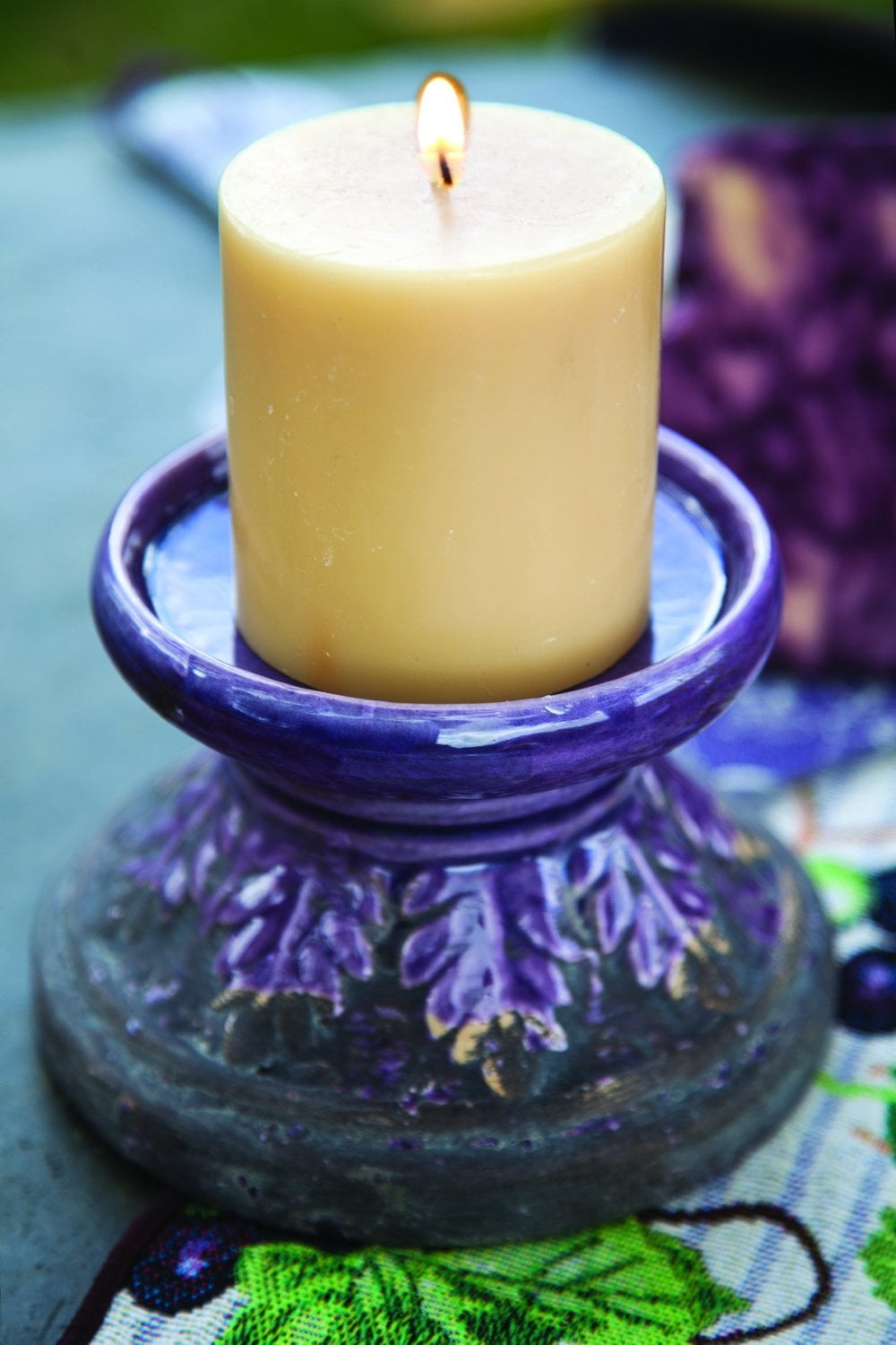 Ceramic Candle Holder Purple Set/2 