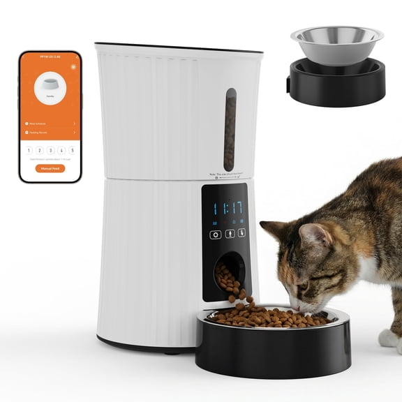 EDX White 4L Automatic Pet Feeder Programmable for Cats Dogs, 1-4 Meals 0-40 Portions with 10s Voice Recorder & Dual Power, LCD Smart Feeder for Home/Weekend Trips/Short Business Travel