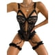 thumbnail image 5 of Lencería sexy de una pieza de tres puntos sin espalda con encaje bordado para mujer, 5 of 5