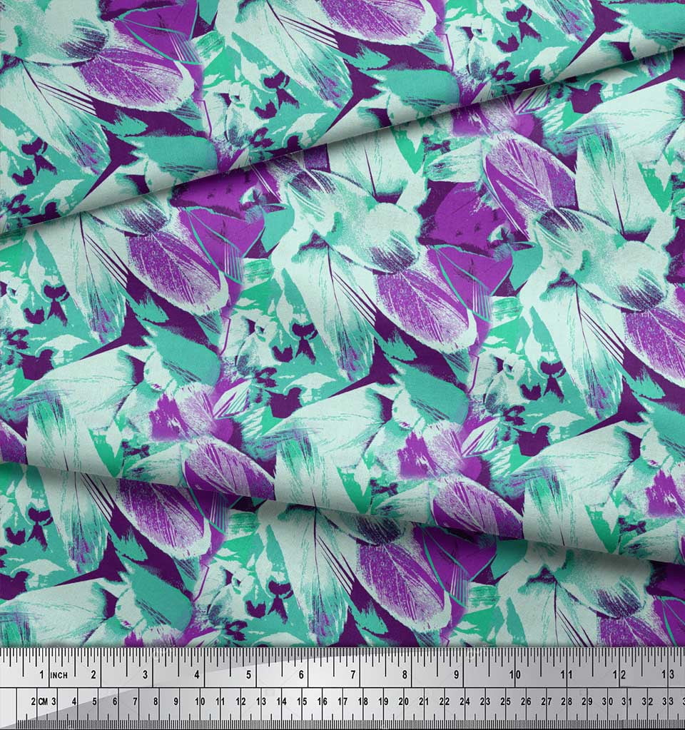 Soimoi Purple Japan Crepe Satin Fabric Brush Stroke Abstract Decor Fabric Printed Yard 42 Inch Wide