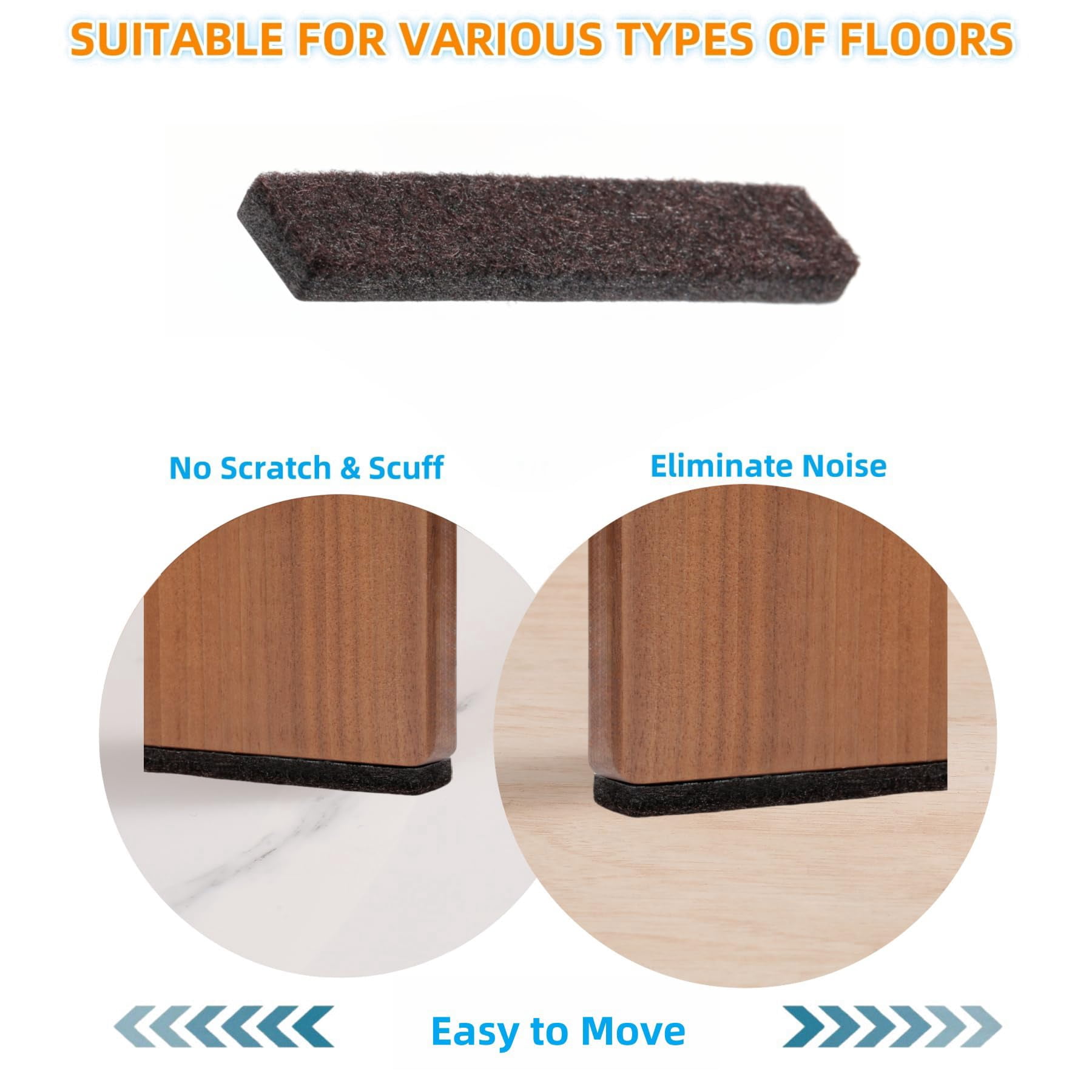 Felt Strips With Adhesive Backing For Furniture - Pads Hardwood Floors  Chair Feet Floor Protector Sliders 30 3 X 1/2" Rectangular Brown