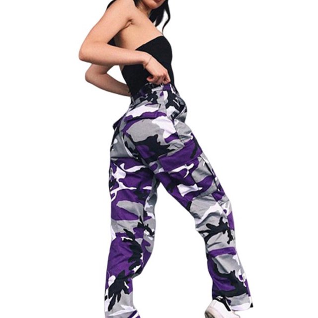 Pantalones cargo de camuflaje de verano CenturyX para mujer, pantalones vaqueros casuales de camuflaje militar de combate, pantalones lápiz con bolsillos, morado M