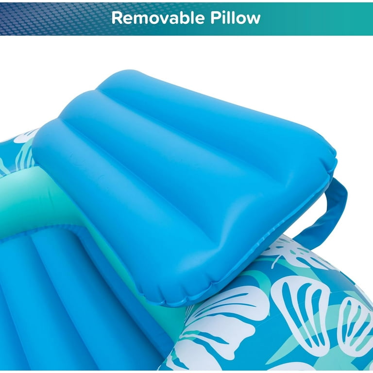 Aqua Inflatable Tanning Pool Lounger & Float with Removable Pillow - 71" x 48” - Blue Flowers