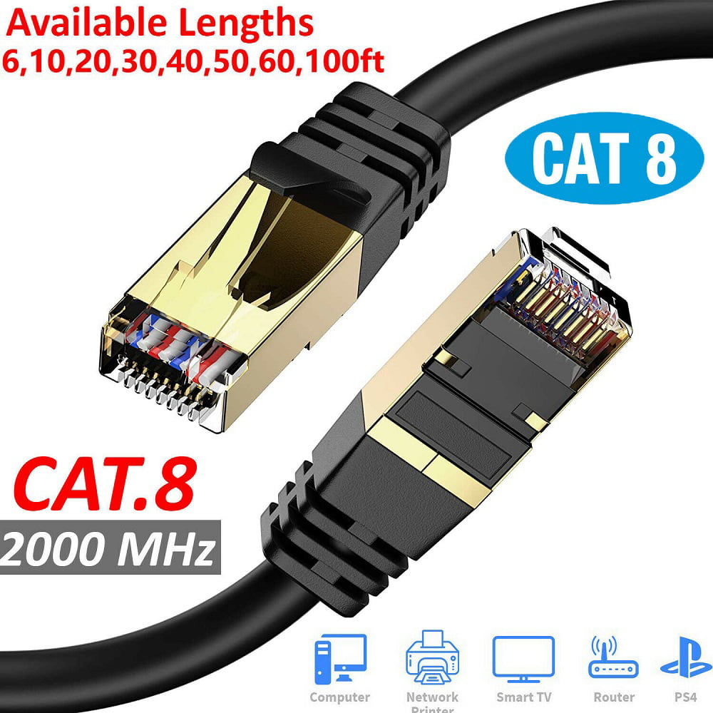 RJ45 Network Ethernet Cable Cat8 Gold Ultra-thin 40Gbps SSTP LAN FLAT LOT Lead 