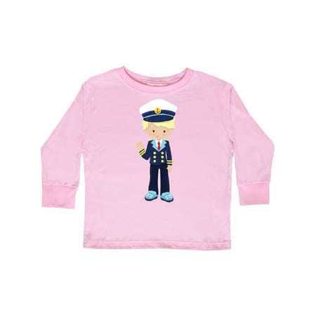 

Inktastic Cute Boy Boat Captain Skipper Blond Hair Gift Toddler Boy Girl Long Sleeve T-Shirt