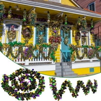 Czzoypi 6.6ft Mardi Gras Prelit Tinsel Garland Metallic Garland Hanging Mardi Gras Garland with Light Purple Green Gold Foil Tinsel Garland for for Mardi Gras Party Decor
