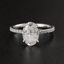 solitaire jewels 2.5CT Oval Moissanite Hidden Halo Engagement Ring For Women, 10K White Gold