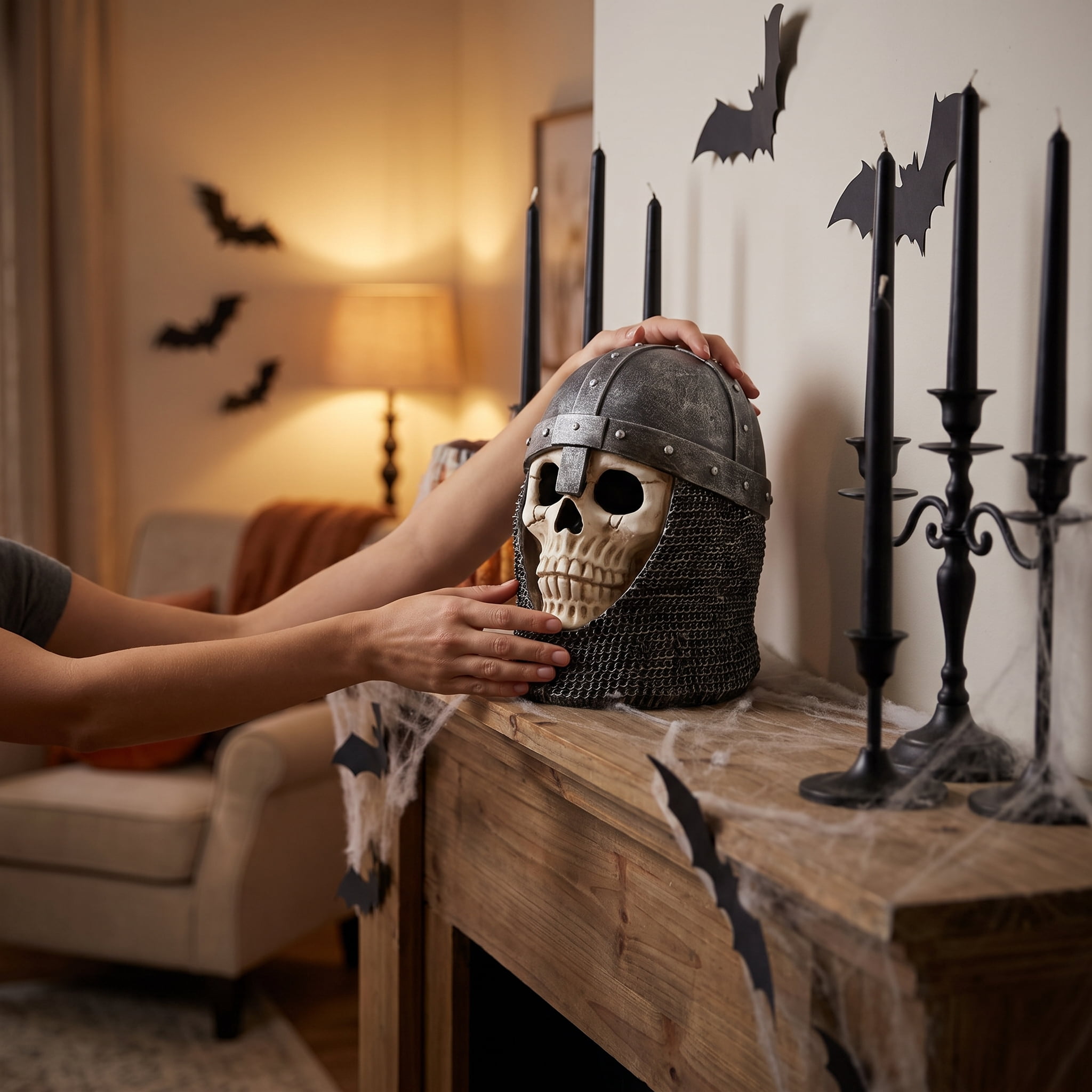 Skull with Knight Helmet Decoration, Gray and White, 7.7", Halloween by Way To Celebrate