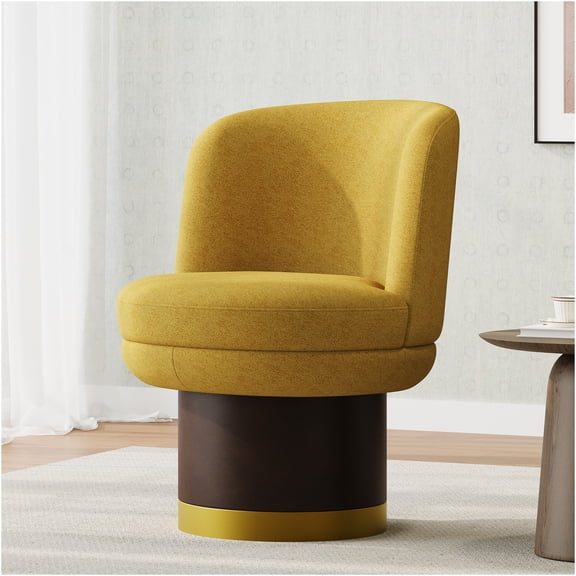 JERFIT Modern Yellow Chenille Accent Chair with 360° Swivel for Living Room, Ergonomic Barrel Chair with Plush Cushioning, Compact Round Lounge Chair for Bedroom & Apartment