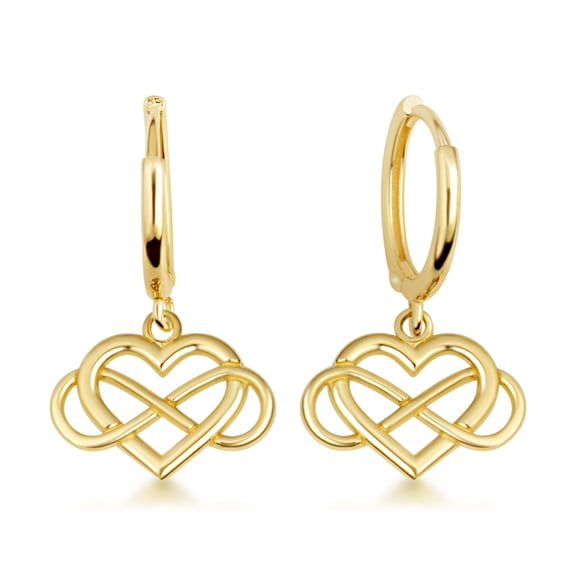 Yellow Gold Infinity Heart Cuban Link Huggie Earrings (14K)