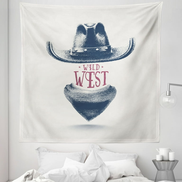 Americana Tapestry, Wild West Cowboy Hat and Scarf Vintage Colors