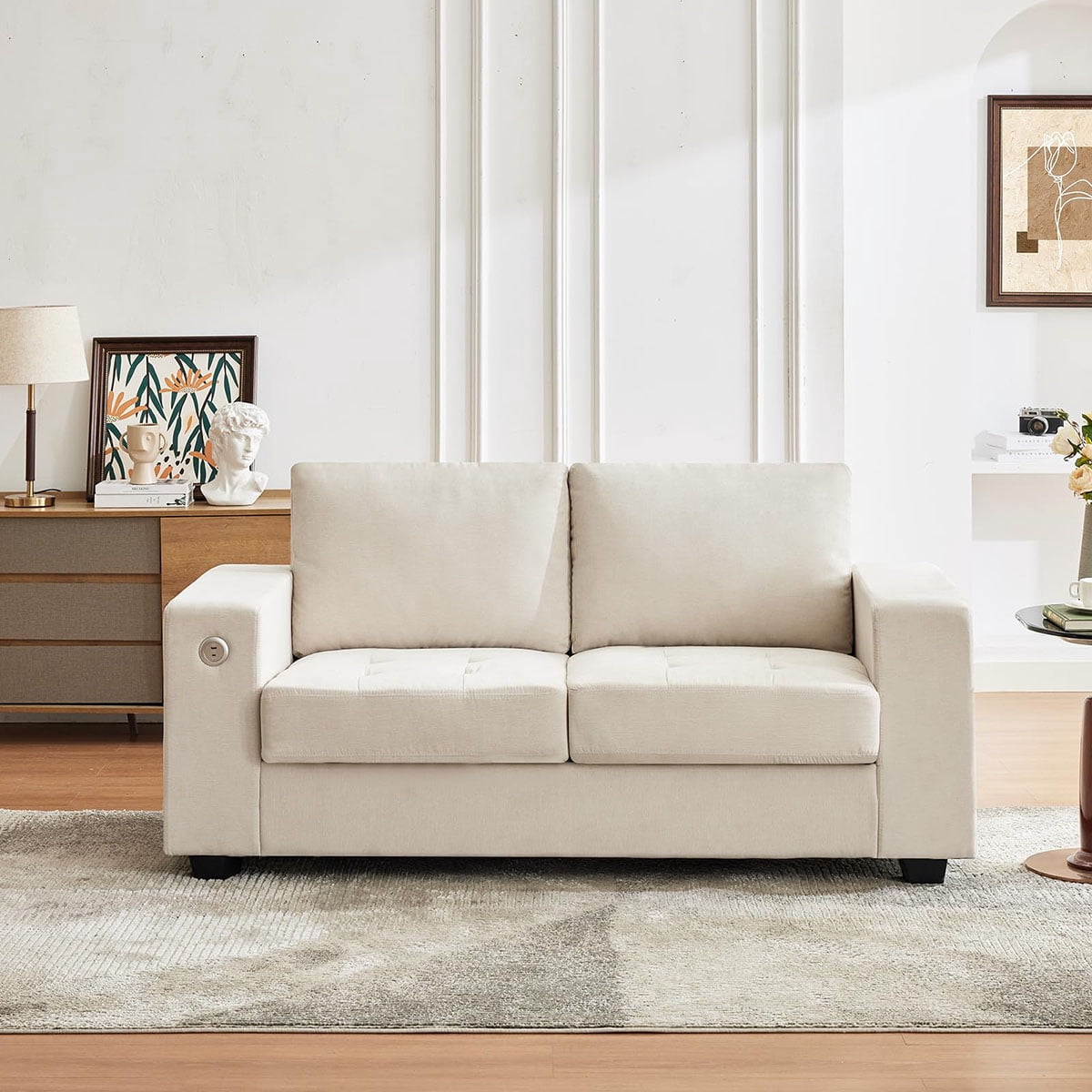 Danolapsi 70" Loveseat Sofa, Chenille Love Seat Couches With USB Charging Ports & Side Pockets, Button Tufted Upholstered Mid Century Modern Couch, Couches for Living Room, Bedroom, Apartment, Office