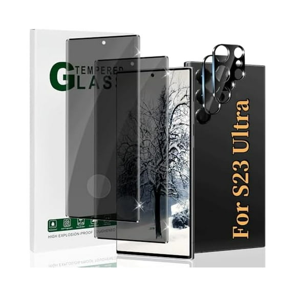 Galaxy S23 Ultra Privacy Screen Protector,2Pack Tempered Glass Screen Protector 2 Pack Camera Lens Protector, Fingerprint Unlock, No Bubble,Scratch-Resistant,for Samsung Galaxy S23 Ultra 5G(6.8 Inch)