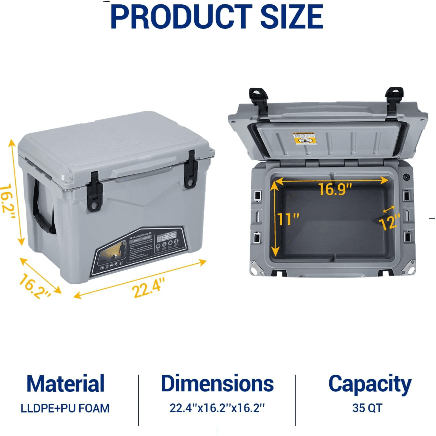 Portable Hard Cooler Heavy-Duty Insulated Ice Chest Box with Handle for Keeps Ice Up to 5 Days,Ideal for Travel,Camping, Beach,and Outdoor Adventures