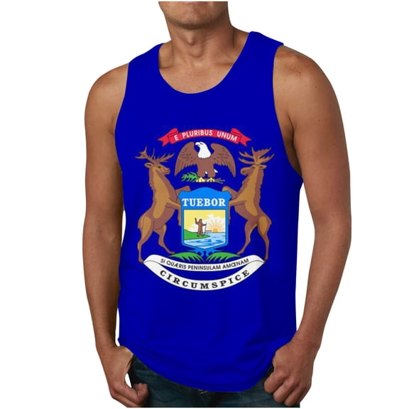 Njoeus Tank Tops Mens Summer Casual Gym Workout Tank Tops Novelty Print Graphic Tees for Men Big & Tall Sleeveless Beach Shirts S-4XL (Michigan)