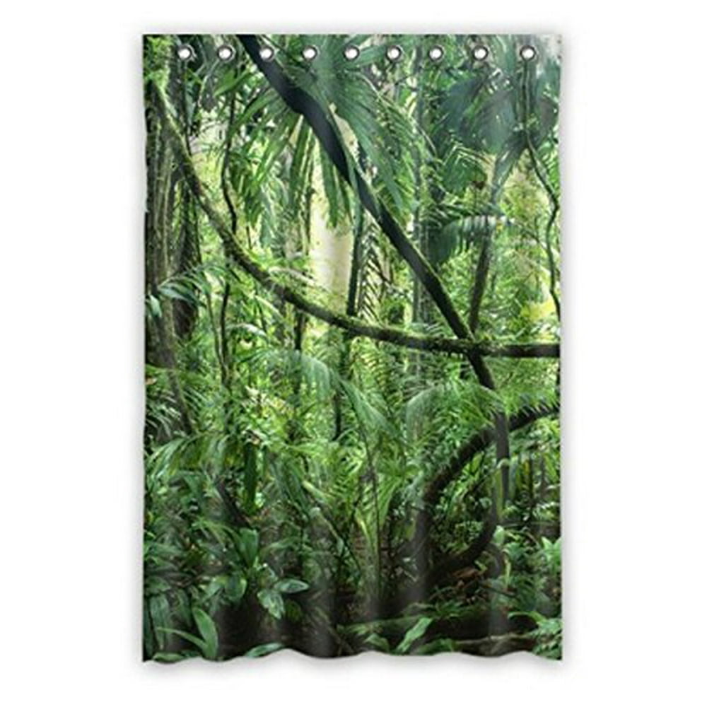 HelloDecor Jungle Shower Curtain Polyester Fabric Bathroom Decorative Curtain Size 66x72 Inches