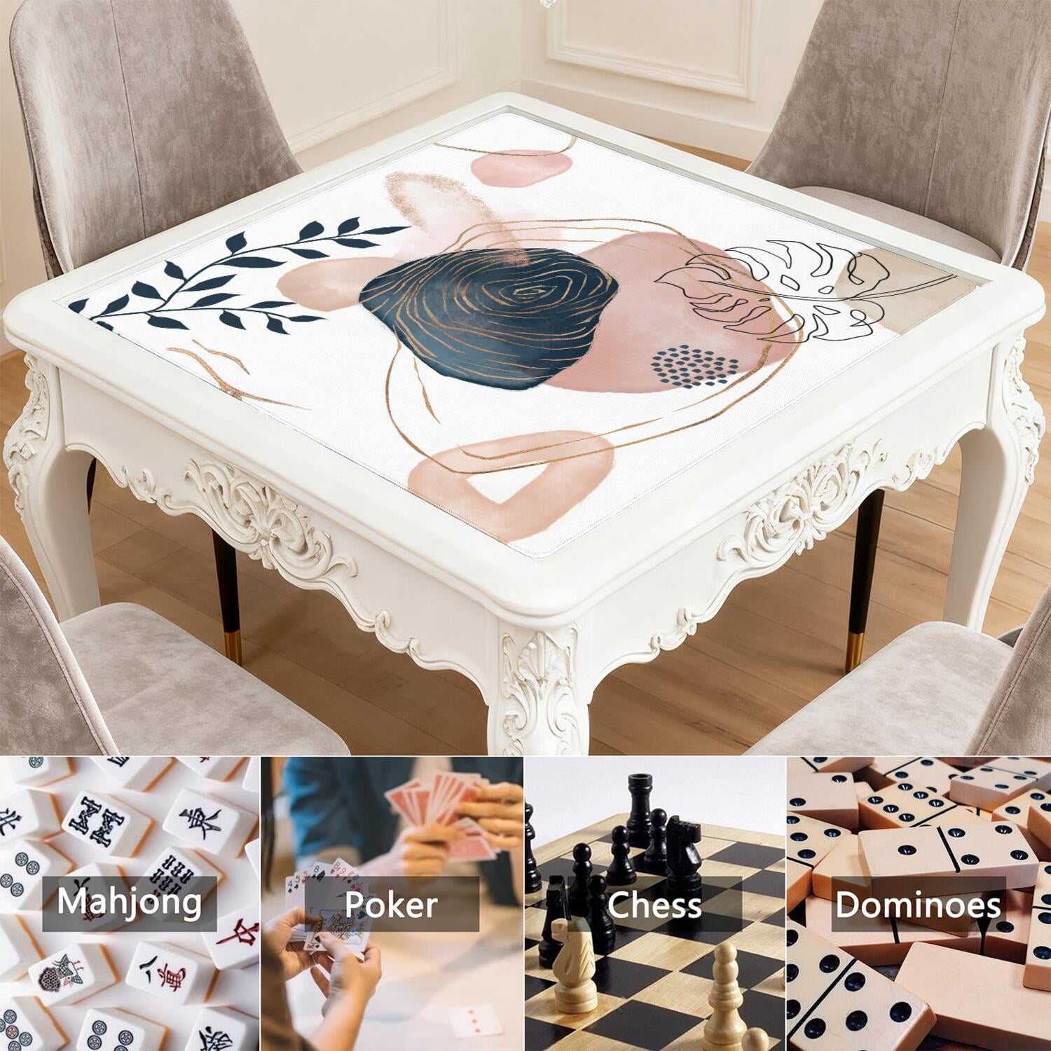 Premium Boho Design Non-Slip Playing Mat for Game Nights 31.5x31.5 Inch Rubber Mahjong Surface with Quiet Features for Card Games and Board Games