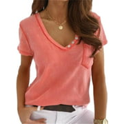 V-Neck Casual T-Shirt With Pocket For Women