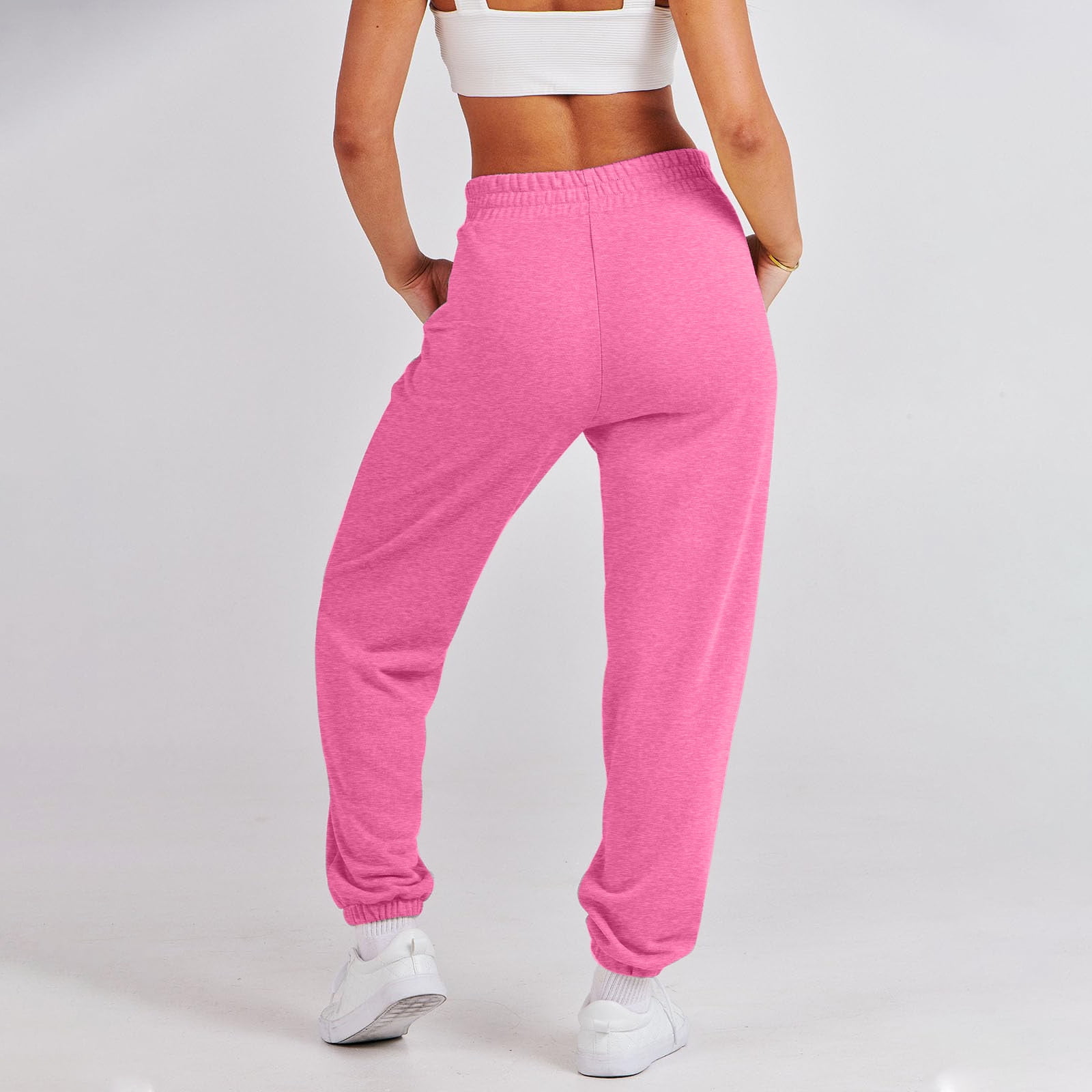 Pants for Womens High Waist Long Joggers Solid Color Jogging Yoga Sports Straight Sweatpants X Large Hot Pink Walmart