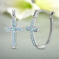 thumbnail image 2 of My Bible Aqua Crystal Cross Hinge Hoop Earrings Stainless Steel in for Women, 2 of 5