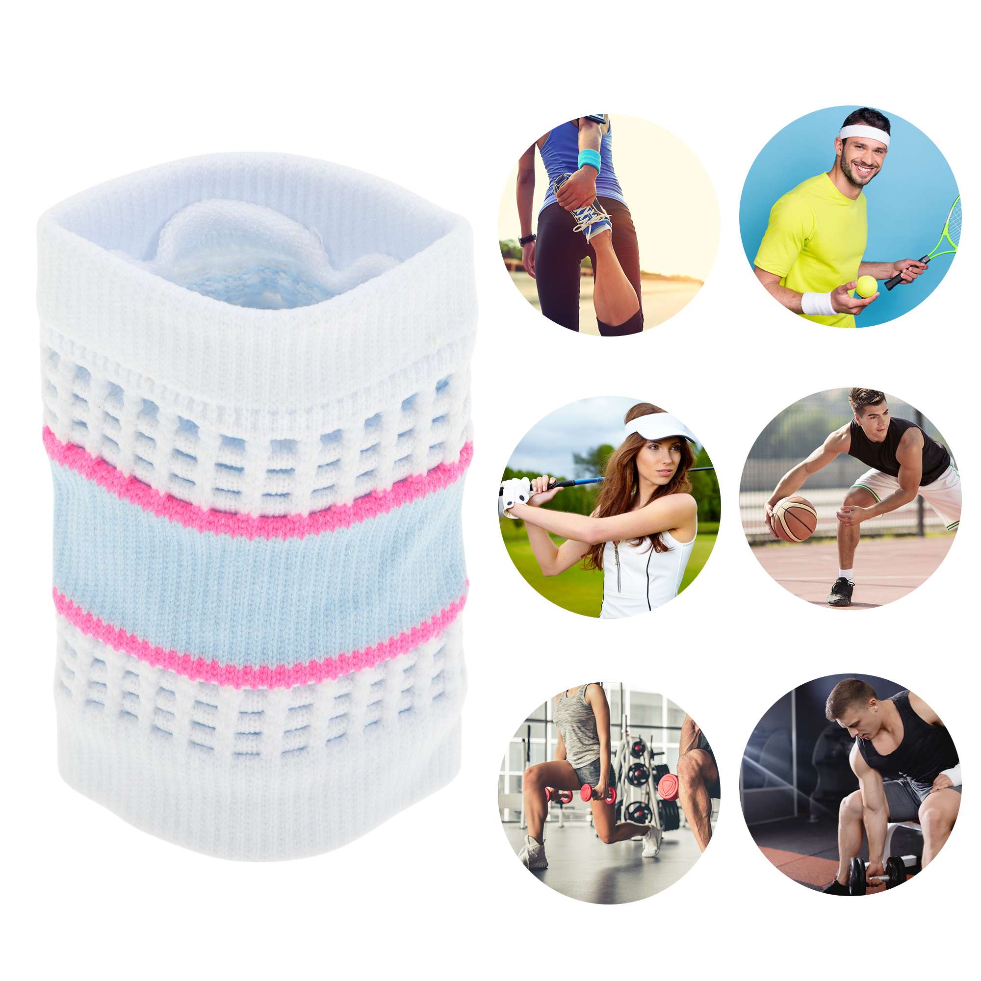 Unique Bargains Durable Perspiration Wicking Wrist Sweatbands 1 Pc White Light Blue