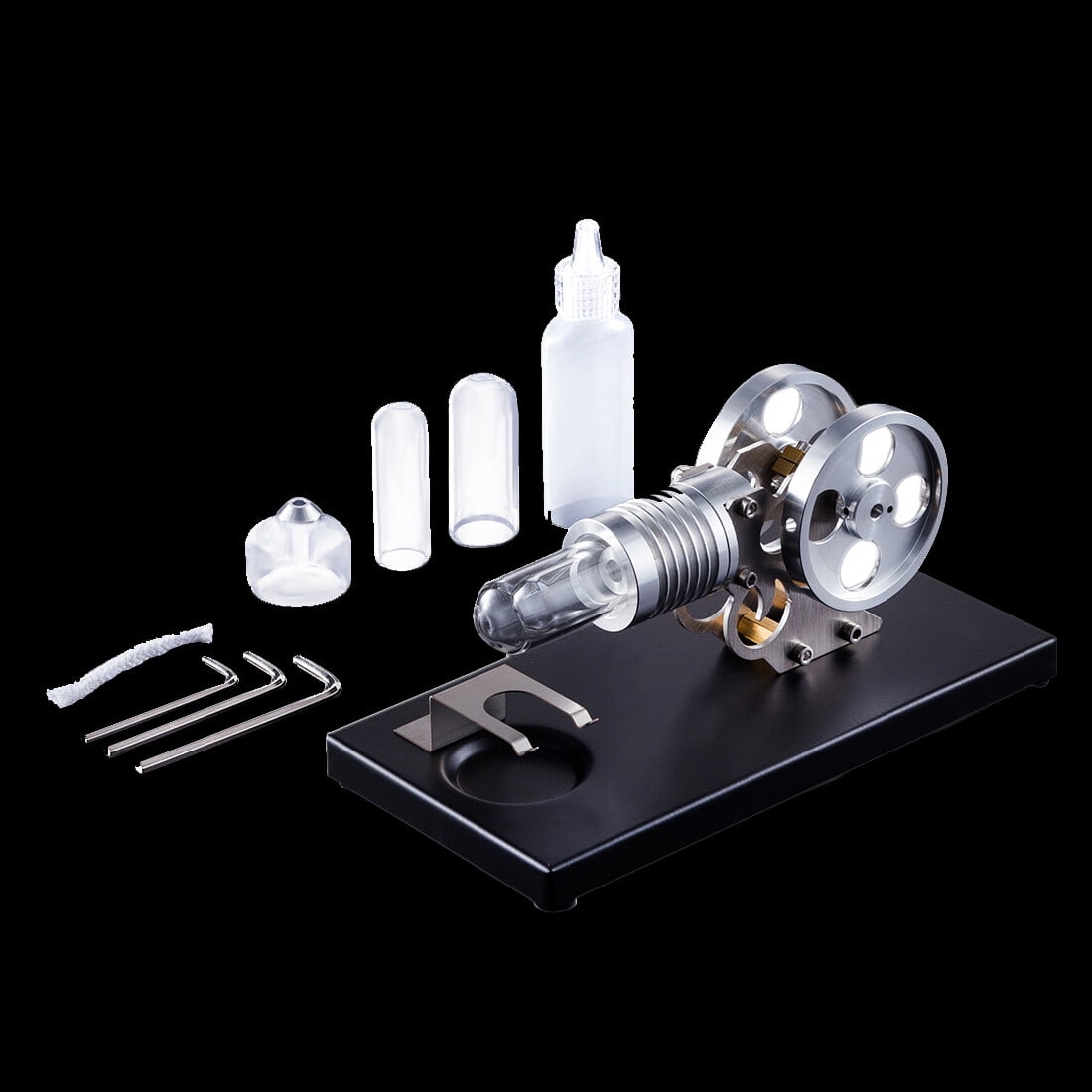 Stirling Engine Model Kit That Works, Metal & Glass Hot Air Stirling Engine with Alcohol Lamp for Educational Science Demonstrations