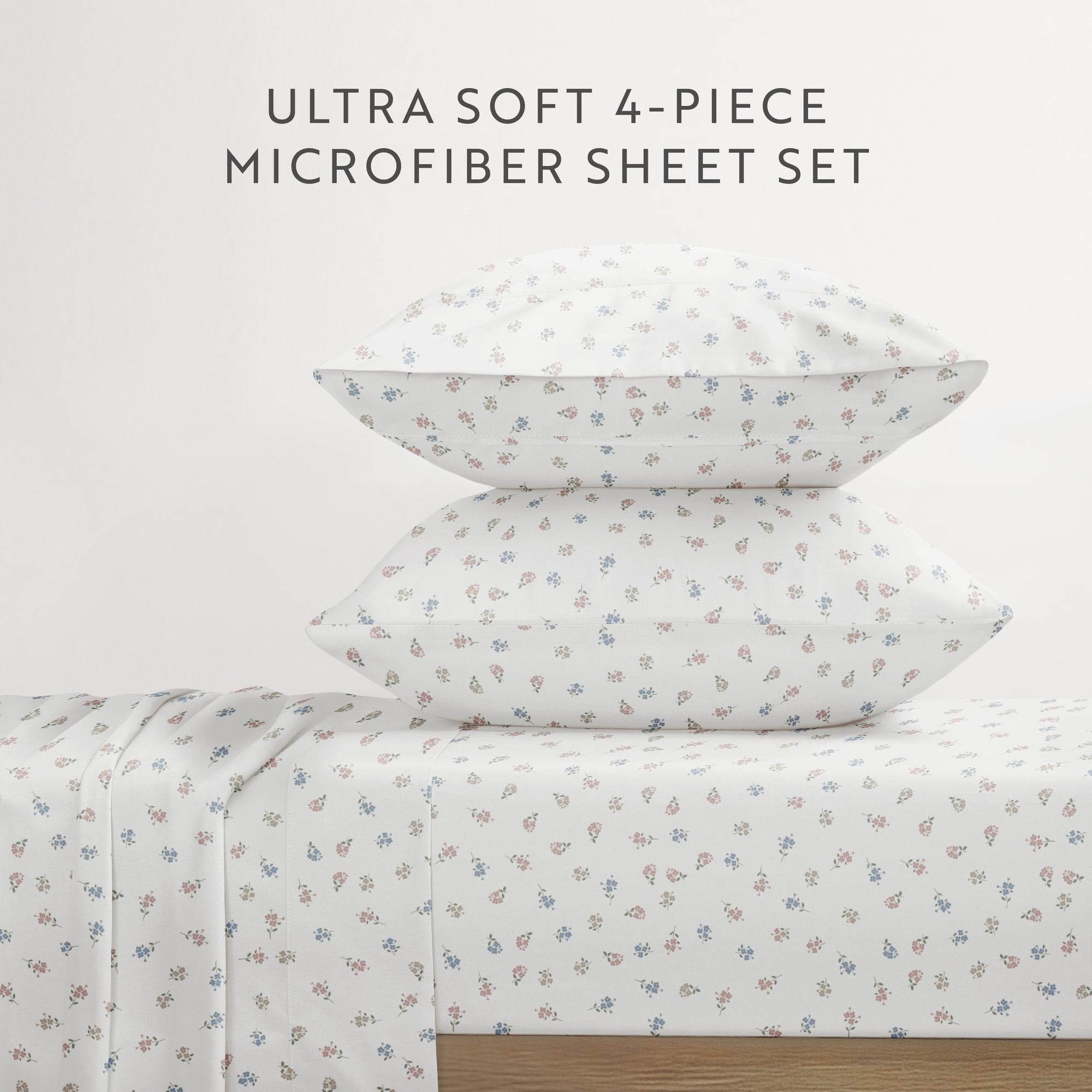 Noble Linens 3 Piece Ditsy Pattern Microfiber Bed Sheets, Multicolor Floral, Twin