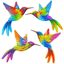 Set of 4 Metal Hummingbird Wall Art Decor Colorful Birds Outdoor Fence Decor for Patio and Yard, Wall Sculpture Hanging Decor for Garden Living Room Balcony, Home Gift