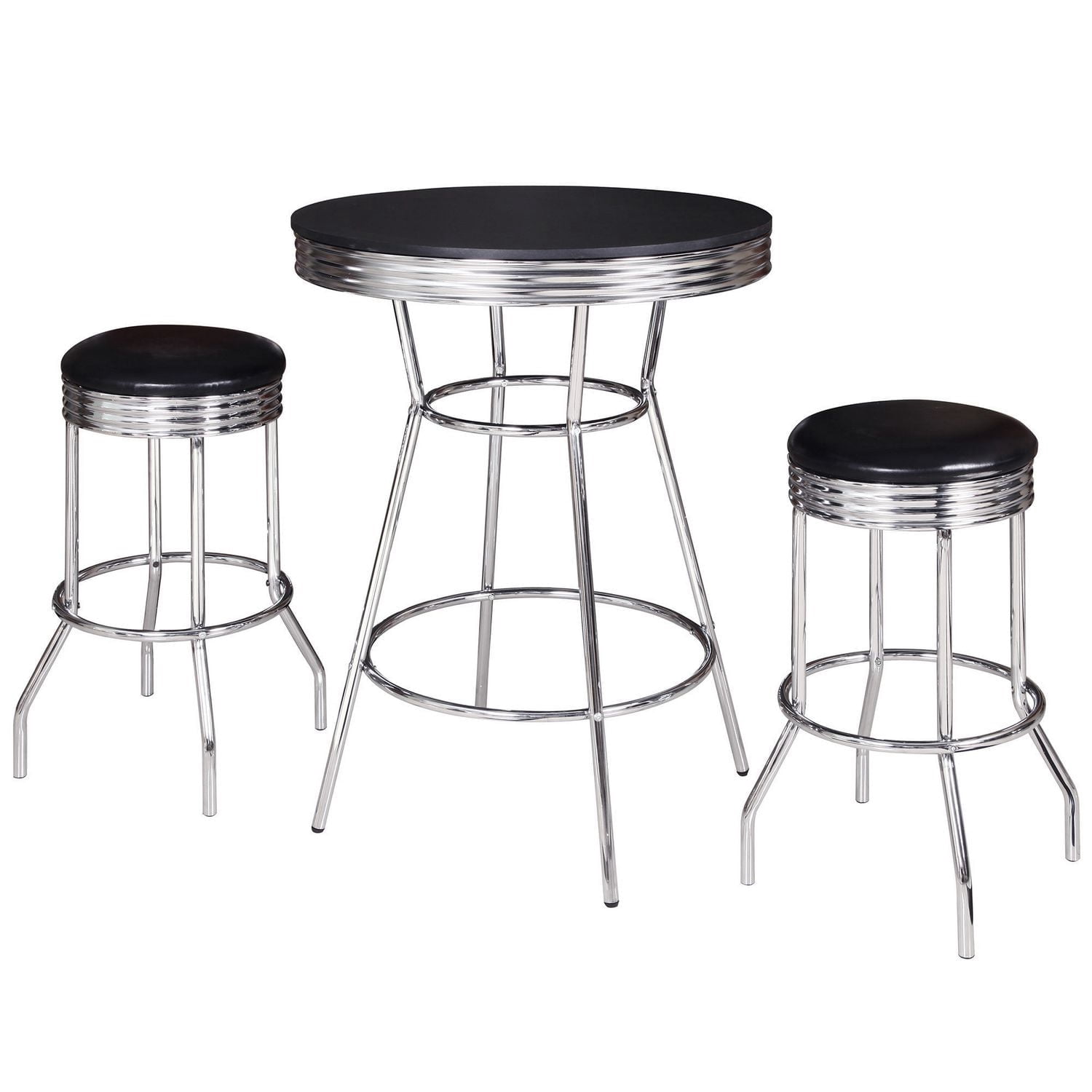 Ensemble de tables de pub Remington de Hathaway, 3 pièces - chrome et noir