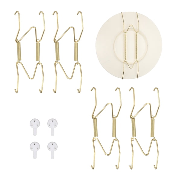 Uxcell 4Pcs Plate Hanger, 4 to 5 Inch Universal Stainless Steel Invisible Plate Hangers for the Wall W-shaped Holder with Traceless Nail for Decorations, Golden