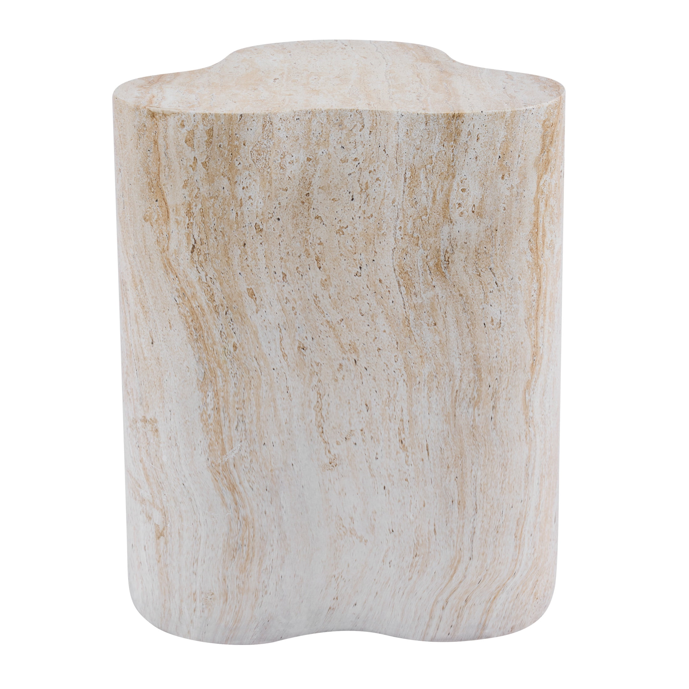Christopher Knight Home 18"H Outdoor Indoor Accent Side Table, Organic Travertine-Look, Light Beige