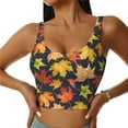 thumbnail image 1 of Fotbe Colorful Maple Leaves Sujetador Deportivo Largo sin Aros para Mujer con Almohadillas y Soporte Medio, Transpirable y Absorbente, Camiseta Tipo Chaleco o Tank Top-X-Large, 1 of 8