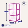 thumbnail image 4 of HOMZ 3-Drawer Cart Organizer with Removable Wheels, Medium, Purple Frame, 4 of 10