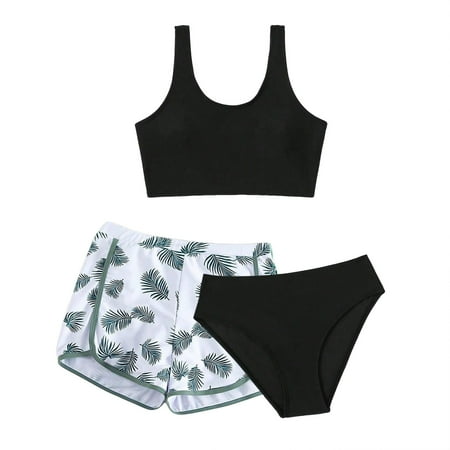 ZTKWD Girls Swimsuit 3 Piece Bathing Suits Tropical Floral Twist Cross Bikini Sets with Cover Up Skirt 7-16T