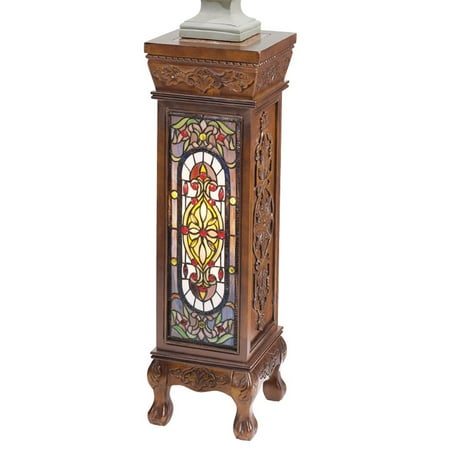 Design Toscano Baldwin Beaux Arts Illuminated Stained Glass Hand Carved Pedestal