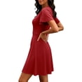 thumbnail image 5 of MaFYtyTPR Women Summer V-Neck Dress Casual Solid Color Short Sleeve Ruffled Loose Fit Mini Dress Womens Beach Flutter Sleeve Dresses A-Red L, 5 of 6