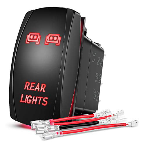 Nilight Rear Lights Rocker Switch Led Light Bar Switch 5Pin Laser On/Off switches Red 20A/12V 10A/24V Switch with Jumper Wires Set for Cars,Trucks,RVs,2 Years Warranty 