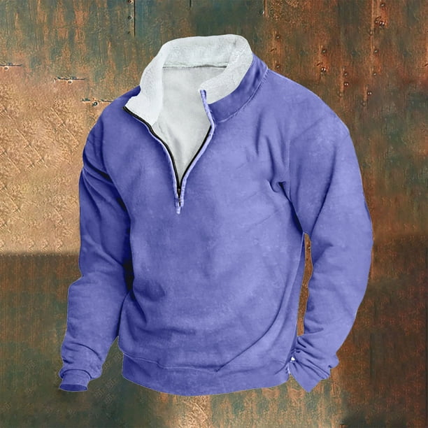 Blusa y camisa de manga larga con cuello alto para hombre, sudadera informal con capucha, cuello alto retro, cremallera, manga larga, holgada, blusa para hombre