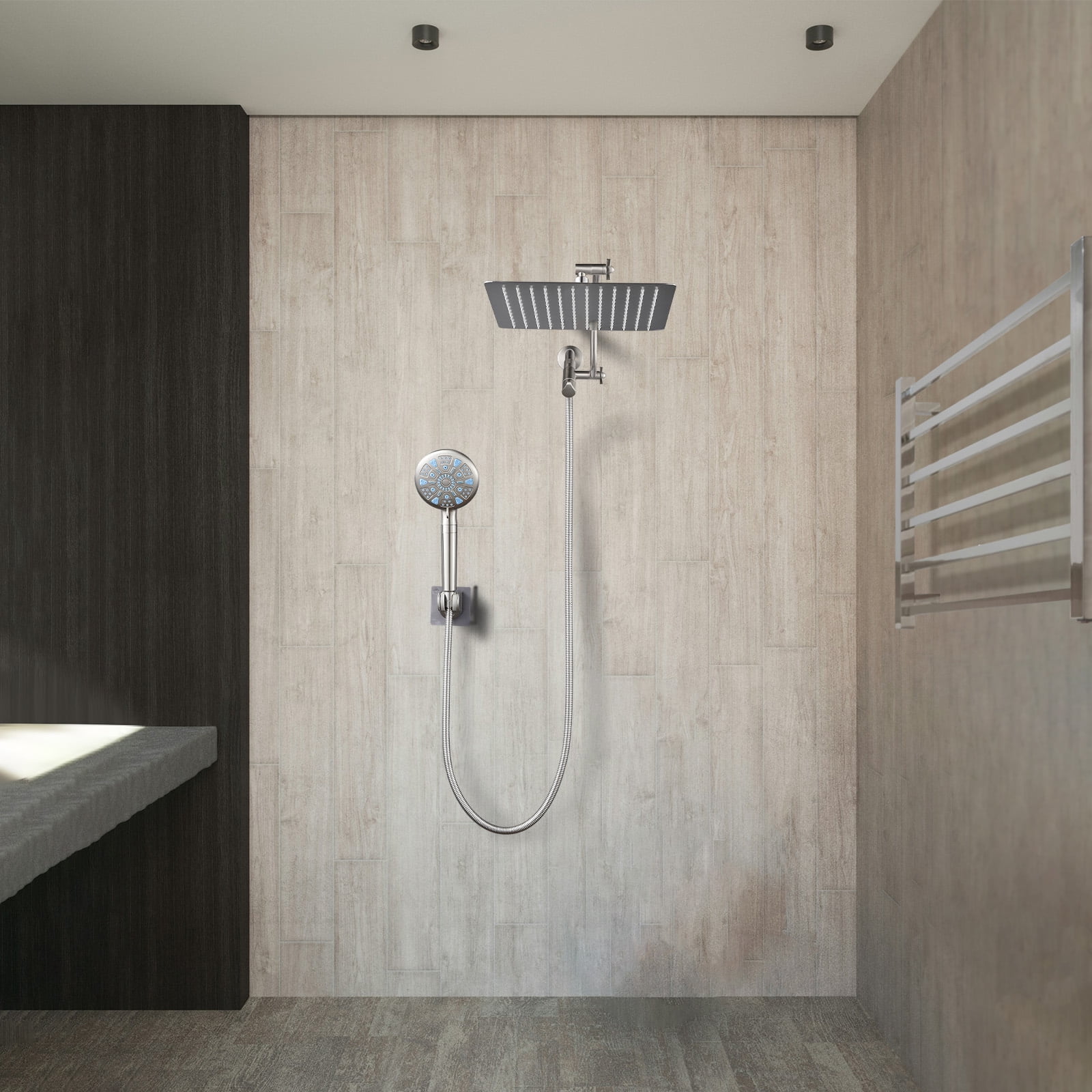 Cobbe 12-Inch Dual Shower Heads with Handheld Spray Combo, 3-Way Rain Shower Head, 9-Spray Patterns Handheld Shower, Brushed Nickel