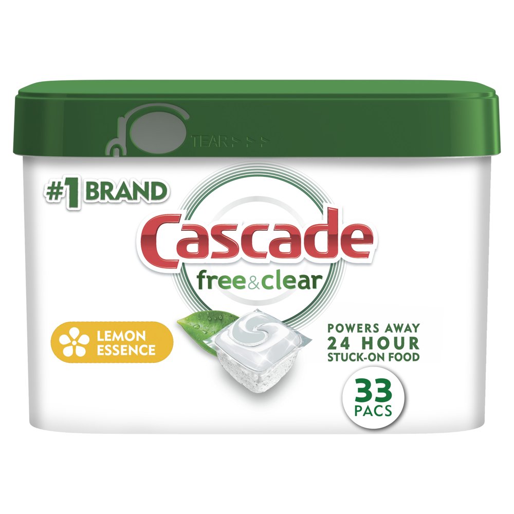 Cascade Free & Clear Dishwasher Detergent ActionPacs, Lemon Essence, 33 count